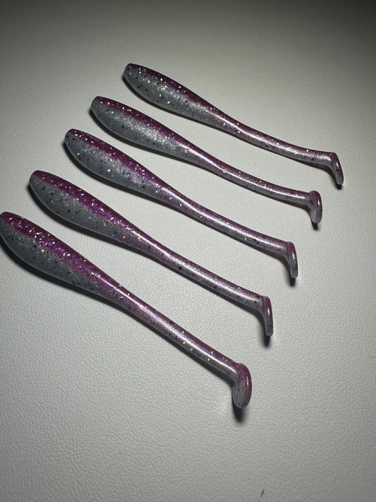 Cotton Candy Glow – 4.5” Dirty Shad Paddle Tail Soft Plastic (8-Pack)