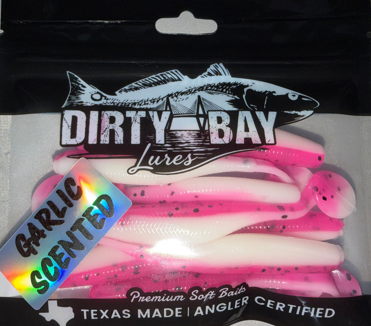 Dirty Bay Lures Pink Scampi |Garlic infused – 3.8” Paddle Tail | 8 Pack